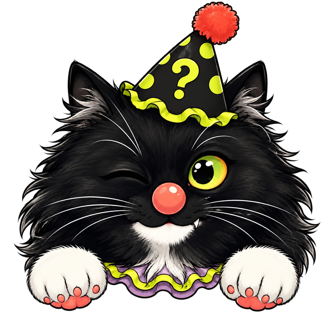 Seko, a mischievous black-and-white clown cat